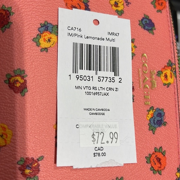 Coach Corner Zip Wristlet With Mini Vintage Rose Print Pink Lemonade Multi - Picture 9 of 16